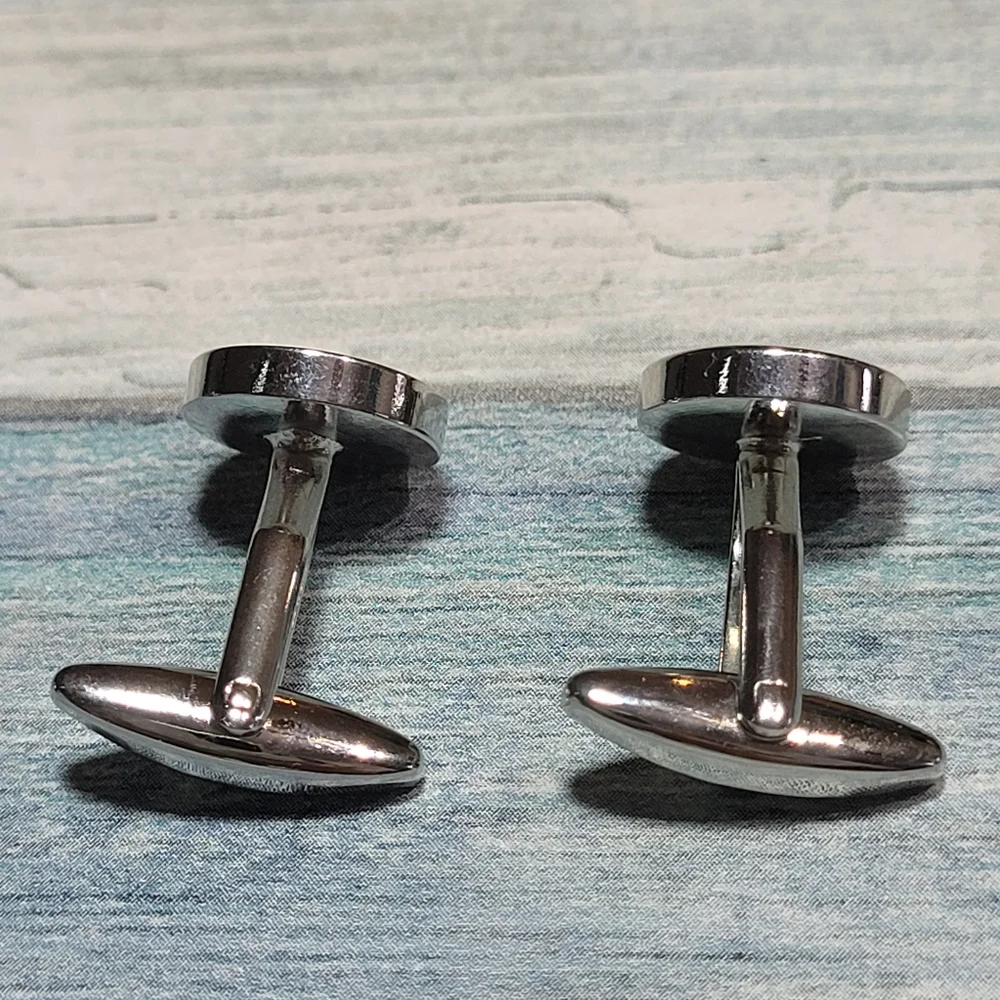 Round Green and silver Cufflinks.